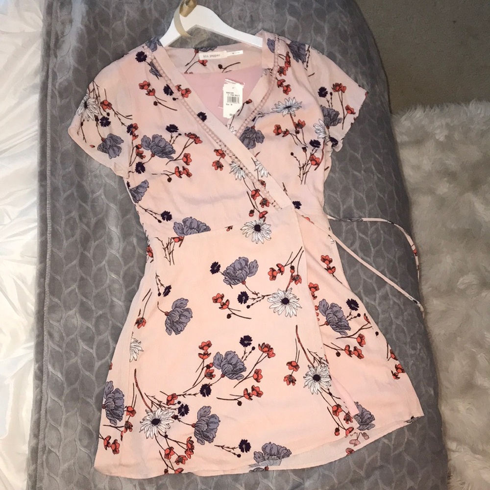 Blu Pepper light pink floral wrap dress